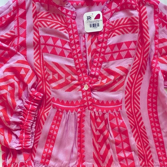 Ivy Jane Neon Pink and Orange Geometric Blouse NWT - Picture 2 of 3
